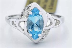 10k Gold 1.28 cts Blue Topaz & Diamond Ring