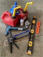 Fuel Cans, Level, Caulk Guns etc