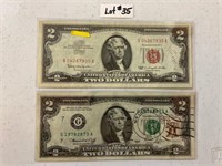 1953 $2 Red Seal Note & 1976 $2 Bill
