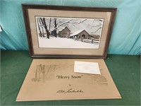 30x19 framed Bob Timberlake "Heavy Snow" with