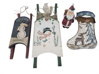 Decorative Sleds, Santa, Stocking