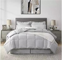 UMCHORD Queen Comforter Set  Light Grey 8 Pieces B