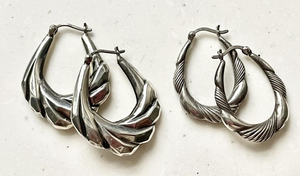 2 pair sterling silver hoop pierced earrings