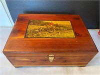 Wooden box with fox hunt scene