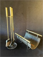 Mid Century MCM Metal Fireplace Set