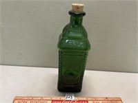 NEAT  GREEN CORKED PRESSED GLASS BOTTLE