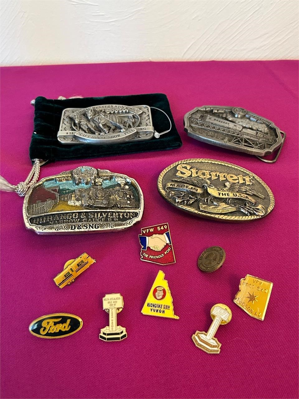 Various Pins + Belt Buckles