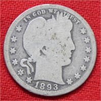 1893 O Barber Silver Quarter