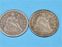2- 1855 Seated Liberty Silver Dimes