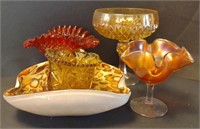 Art Glass Bowl (9" x 6"), Carnival Glass Pedestal