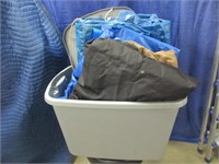 3 - blue 6ft. x 8ft tarps - cover -18 gal. tote