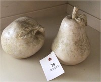 2 Large painted wood decorative white apples/pear