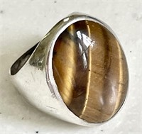 Large sterling silver & tiger eye ring Size 10.25