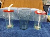 3 Coke Glasses - 2 Plastic & 1 Large Glass