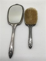 Vintage Silver Plate Mirror & Brush Set
