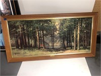 R. Wood “Pine Grove” print in wooden frame 27”x53”