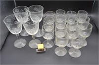 Lot of fancy etched stemware drinking glasses