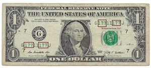 US$1 FRN ,Fancy SN. Semi Repeated(177 11 177)F,RR4