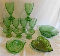 1940's uranium glass: 6 goblets - 3 sherbets -