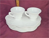 Milk glass snack trays, 2 cups