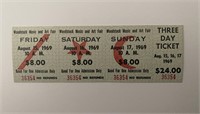 Woodstock Concert 3 day ticket Aug. 15,16,17 1969