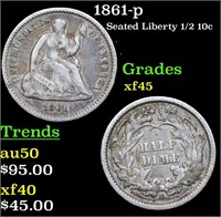 1861-p Seated Liberty 1/2 10c Grades xf+