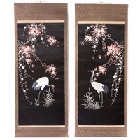 Pair of Chinese needlepoint scrolls