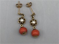 12k earrings with pearl and coral