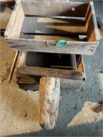 Antique Wooden Fruit Boxes and Milking Stool