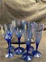 Vintage Blue Glass Goblets And Wine Glasses (6)
