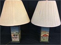 Vintage Hand Painted Four Seasons Lamp