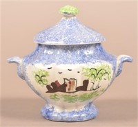 Blue Spatter Fort Pattern Miniature Covered Sugar