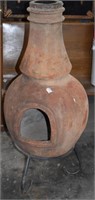 Heavy Clay One Piece Chiminea with Iron Stand