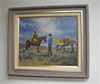 Oil Painting Two Cowboys Pat Allen Rock Springs WY
