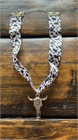 Necklace Cow Print Ribbon w Cow Skull