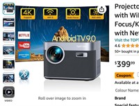 Projector 4K with Android TV, 600 ANSI Smart