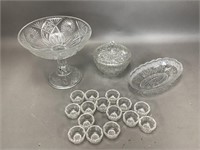 Cut Clear glass Pedestal Bowl, Candy Dish and