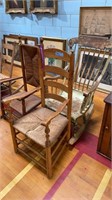 ANTIQUE PAINTED ROCKER & 2 ARM CHAIRS