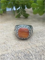 .925 Sterling Silver Orange Garnet Ring