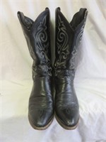 PAIR BLACK JUSTIN LEATHER WESTERN BOOTS
