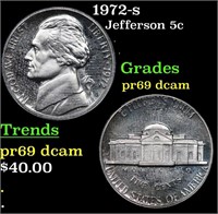 Proof 1972-s Jefferson Nickel 5c Grades GEM++ Proo