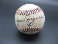 Honus Wagner Signed Red & Blue Stitched Baseball