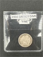 1916 Barber Dime - Fine