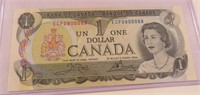 Canada $1.00 Bill 1973 POKER HAND SERIAL #0800088