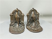 pair of vintage cast brass peacock bookends