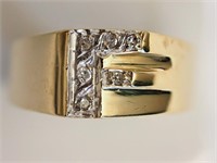 10kt Gold "F" Shape Diamond Mens Ring