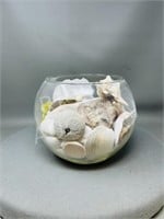 glass bowl w/ sea shells - 8" round