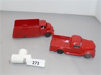2 Red Aluminum Toy Trucks