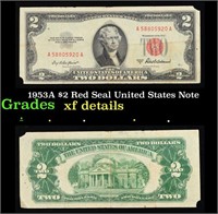 1953A $2 Red Seal United States Note Grades xf det