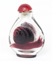 Deep Red Chinese Peking Snuff Bottle, Snail